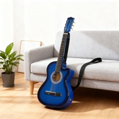 Soozier 38 Inch Full Size Classical Acoustic Electric Guitar Premium Gloss Finish with Strings, Picks, Shoulder Strap and Case Bag, Blue