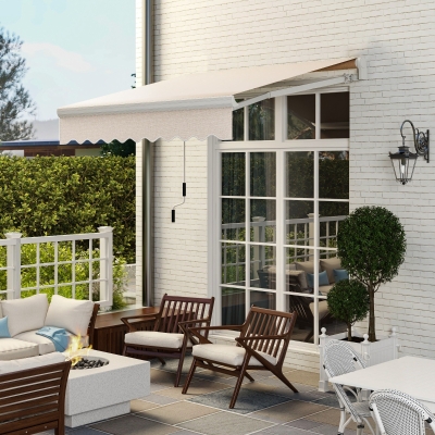 Outsunny 8'x7' Patio Awning Manual Retractable Sun Shade Outdoor Deck Canopy Shelter, Beige