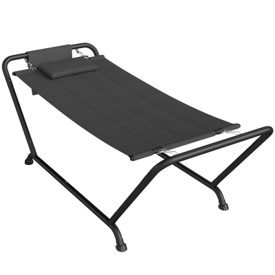 Outsunny Outdoor Hammock with Stand Heavy Duty Freestanding Nap Bed with Side Pocket Headrest for Yard Patio Pool, Dark Grey
