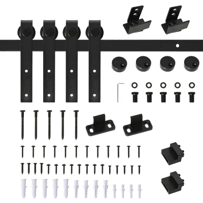 HOMCOM Mini Sliding Barn Door Hardware Kit for Double Doors, TV Stands, Cabinet Barn Door Hardware Kit, Fit 17.7" Wide Door Panel (J Shape), Black