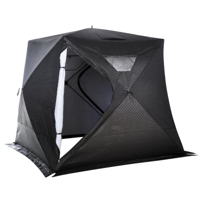 Outsunny 4-Person Insulated Ice Fishing Tent, Portable Ice Fishing Shelter with Ventilation Windows, Carry Bag, Two Doors and Anchors for Low-Temp -22℉