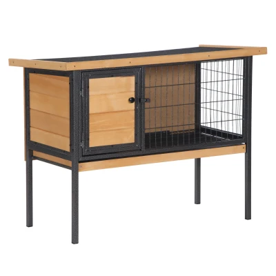 PawHut Rabbit Hutch, Wooden Bunny Cage Indoor Outdoor Bunny Hutch with Tray and Openable Water-Resistant Roof, Yellow