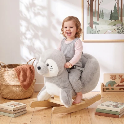 Qaba Seal Baby Rocking Horse Plush Ride-On Toy with Safety Belt