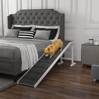 PawHut Pet Ramp, Dog Bed Steps with Non-slip Carpet, Top Platform, 74" x 16" x 25", White