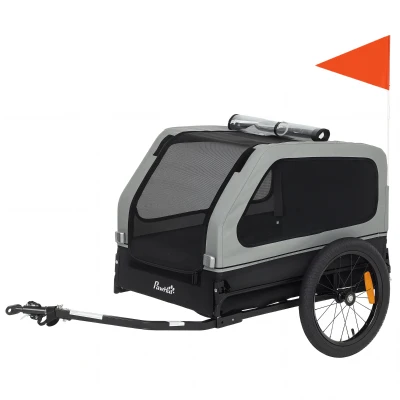 PawHut Dog Bike Trailer for Small & Medium Dogs up to 44 lbs, Universal Bicycle Coupler, Flip-Down Ramp Tailgate, Grey