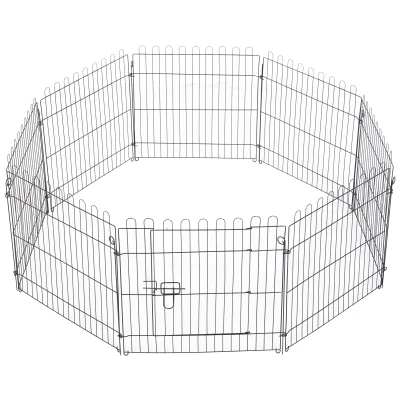 PawHut 24inch 8-Panel Dog Playpen Octagon Pet Exercise Playpen Crate Foldable Dog Cage Pen Puppy Kennel, Black