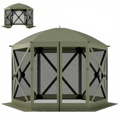 Outsunny 10x11 ft Pop-Up Gazebo Tent with Nettings, Dark Green