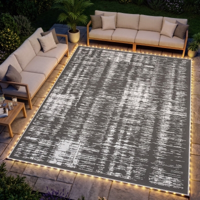 Outsunny Outdoor Rug Carpet Waterproof Camping with LED Lights, Carry Bag & Stakes, 12' x 9'