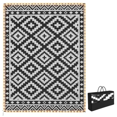 Outsunny Outdoor Rug Carpet Reversible Plastic Straw Rug with LED Lights 12' x 9'