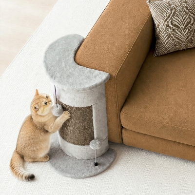 PawHut 23" Cat Scratching Post with Covered Plush, Play Balls, for Indoor Cats, Grey