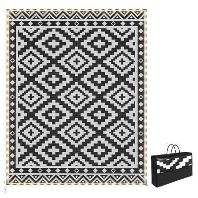 Outsunny 10' x 8' Reversible Outdoor Rug with LED Lights, Black/White