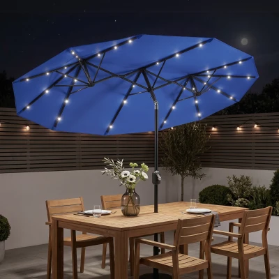 Outsunny 9.7' Double-Sided Patio Umbrella with LED Lights, Navy Blue