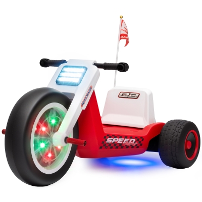 Qaba 12V Kids Electric Ride On Tricycle, Light-Up Wheel, Adjustable Seat, Red