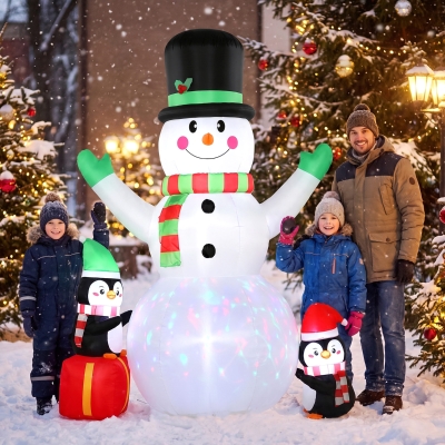 Outsunny Christmas Blow Up Outdoor Decorations, 8FT Christmas Inflatables Snowman with Colorful LED Light for Indoor