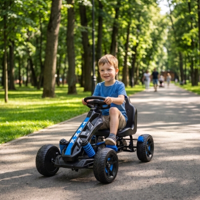 Qaba Kids Pedal Go Kart, Ride on Toy with Automatic Clutch, Brake, Non-Slip EVA Tires for Boys Girls 3-6 Years, Blue