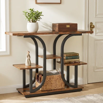 HOMCOM 42.5" Modern Console Table, 3-Tier Entryway, Rustic Brown