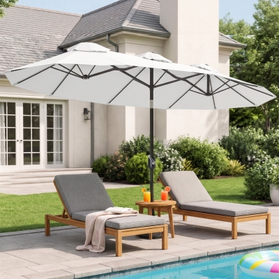 Outsunny 9.7' Double-sided Outdoor Patio Umbrella with Tilt, Crank and Vents, Cream White