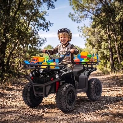Qaba 12V Kids Ride on ATV 4-Wheeler with Music & Lights, Black