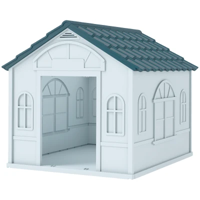 PawHut 26" Plastic Dog House Outdoor with Air Vents, for Small Medium Dogs, Blue