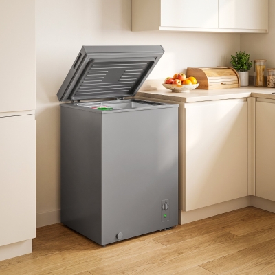 HOMCOM Mini Freezer, 3.5 Cu.Ft Chest Freezer with 7-Setting Adjustable Thermostat, Wire Basket, Quiet Operation, Grey