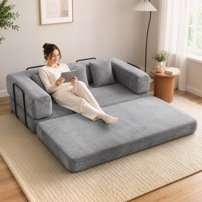 HOMCOM 81" Boneless Couch, 5-in-1 Convertible Sofa Bed with 29.5" Deep Seat, High-Density Foam, No Assembly, Grey