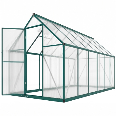 Outsunny 11x6 ft Polycarbonate Walk-In Greenhouse, Swing Door, Dark Green
