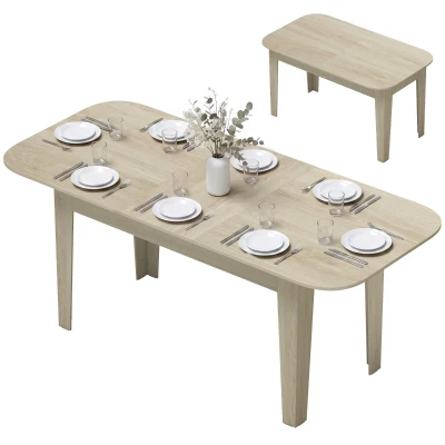 HOMCOM Extendable Oval Dining Table for 4-6, Farmhouse Expandable Kitchen Table, Round Edges, Oak