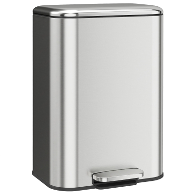 HOMCOM 13.2 Gallon Garbage Can, Slim Stainless Steel Trash Can with Removable PP Inner Bucket, Soft-Close Lid, Silver