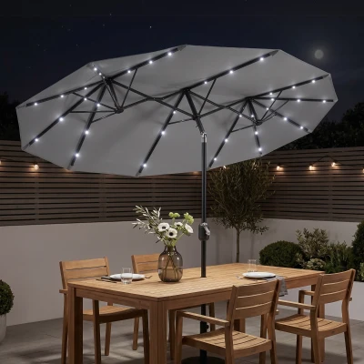 Outsunny 9.7' Double-Sided Patio Umbrella with LED Lights, Gray