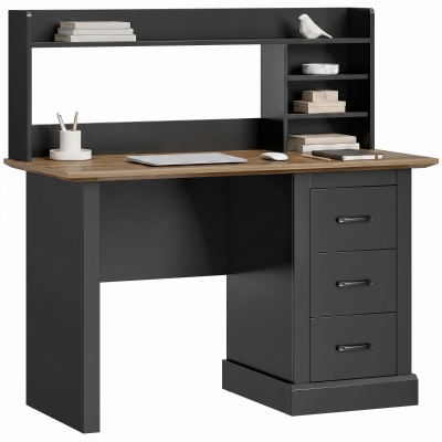 HOMCOM 47" Computer Desk with Drawers & Shelves, Walnut Black