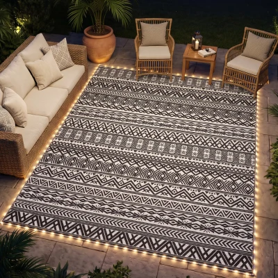Outsunny 10' x 8' Outdoor Reversible Patio Rug with USB Lights & Bag