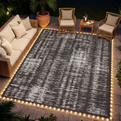 Outsunny 10' x 8' Outdoor Reversible Rug with LED Lights & Bag