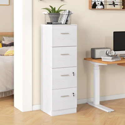 HOMCOM Vertical Filing Cabinet with Lock, 4 Drawer File Cabinet with Adjustable Hanging Bar for A4 and Letter Size, White