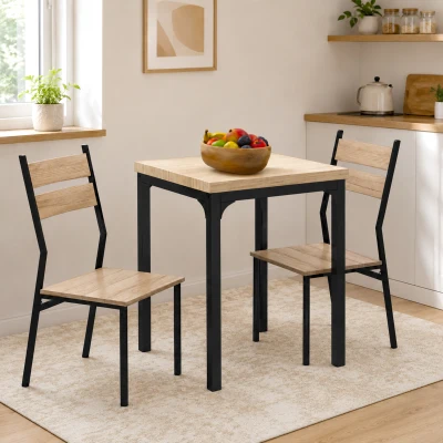 HOMCOM 3 Piece Dining Table Set for 2, Modern Light Wood Grain