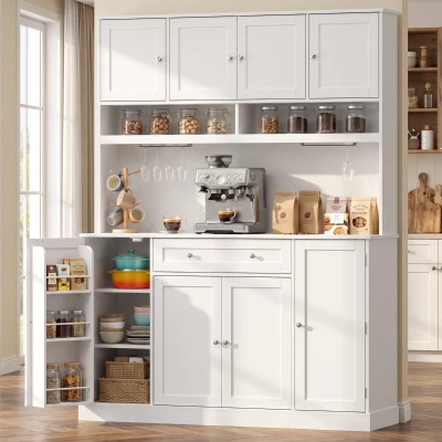 HOMCOM 73" Pantry Cabinet with Charging Station, White Kitchen Stand