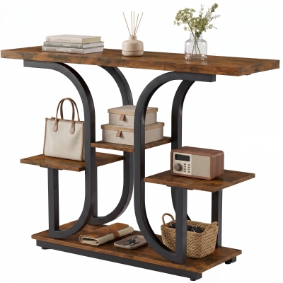 HOMCOM 42.5" Modern Console Table, 3-Tier Entryway, Rustic Brown