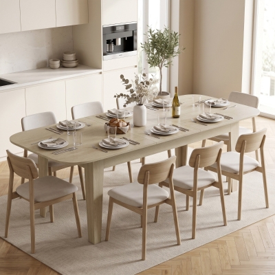 HOMCOM Extendable Oval Dining Table for 4-6, Farmhouse Expandable Kitchen Table, Round Edges, Oak