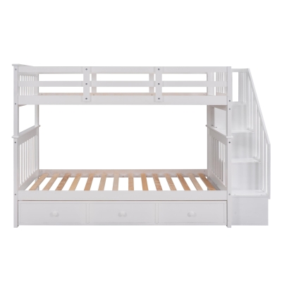 Practical Twin-Over-Twin Bunk Bed with Staircase Storage, Ideal Convertible Bunk Bed for Dorms, Children Bedrooms, 94" L x 42.5" W x 62" H, White
