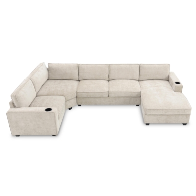 Plush Chenille U-Shaped Sectional Sofa with Cup Holders, Large Deep Seat Couch for Apartment, 117.5'' L x 68'' W x 31'' H, Beige