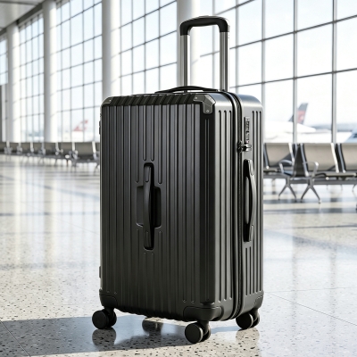 HOMCOM 28-Inch Checked Luggage, Hardside Suitcase with Cup Holder, Corner Protection, Double Spinner Wheels, TSA Lock, Black