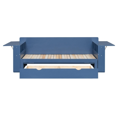 Modern Daybed with Removable Desk and Bottom Drawer, Multi-Functional Sofa Bed for Compact Apartments, 82" L x 71.5" W x 25.5" H, Blue