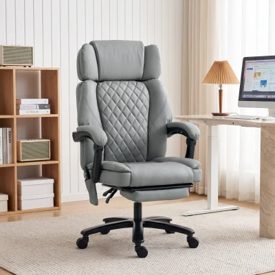 HOMCOM Massage Office Chair, 400lbs, Reclining, Footrest, Gray