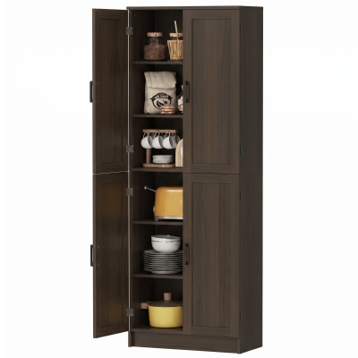 HOMCOM Kitchen Pantry Cabinet, 4-Door, Adjustable Shelves, Brown