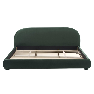 Modern Upholstered King Bed Frame with Curved Headboard, Soft Bouclé Sleeper Bed for Bedroom, 87'' L x 84.5'' W x 33.5'' H, Dark Green