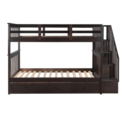 Practical Twin-Over-Twin Bunk Bed with Staircase Storage, Ideal Convertible Bunk Bed for Dorms, Children Bedrooms, 94" L x 42.5" W x 62" H, Espresso