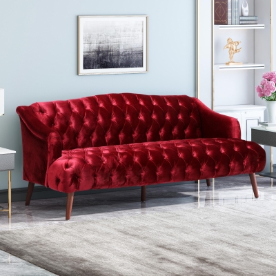 Stylish 3-Seater Sofa with Plush Accents and Smooth Upholstery, Contemporary Couch for Living Rooms, 73" L x 33" W x 32.5" H, Wine Red