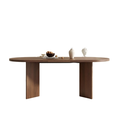 Modern Large Oval Dining Table with Double Pedestal Base, Wood Grain Kitchen Table for Kitchen, 79'' L x 35.5'' W x 29.5'' H, Walnut