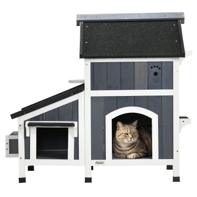 PawHut Outdoor Cat House, Weather-resistant Shelter, Gray