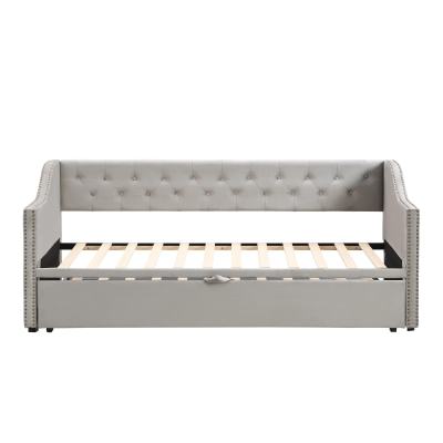 Practical Twin Upholstered Daybed with Pop-Up Trundle, Perfect Sofa Bed for Guest Rooms and Kids Rooms, 82" L x 81.5" W x 33" H, Gray