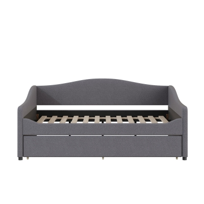 Cozy Full Size Upholstered Daybed with Twin Trundle, Ideal Sofa Bed for Overnight Guests, 79.5" L x 58.5" W x 33" H, Gray